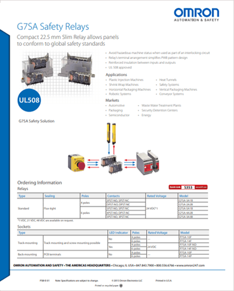 Cover of Omron G7SA Safety Relay brochure